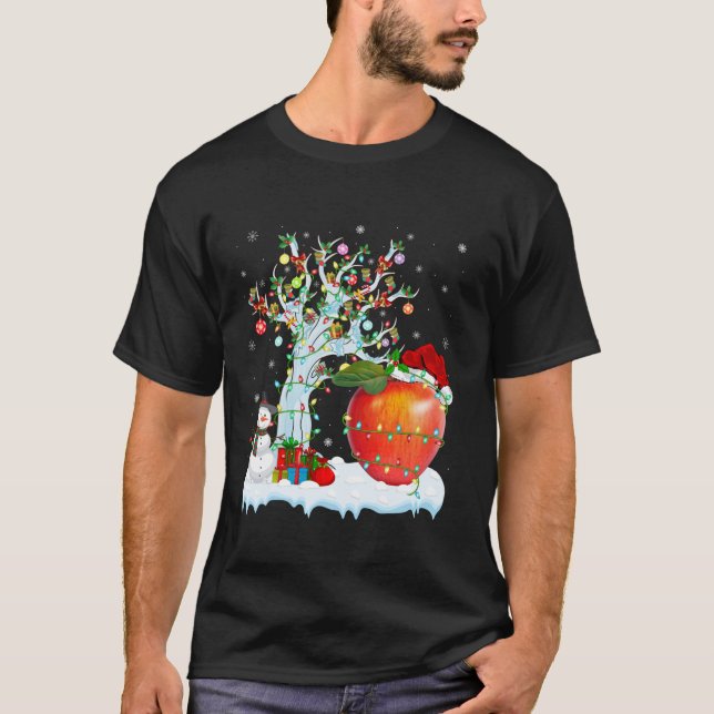 Camiseta Fruta de Maçã Iluminação Árvore Santa Hat Apple Ch (Frente)