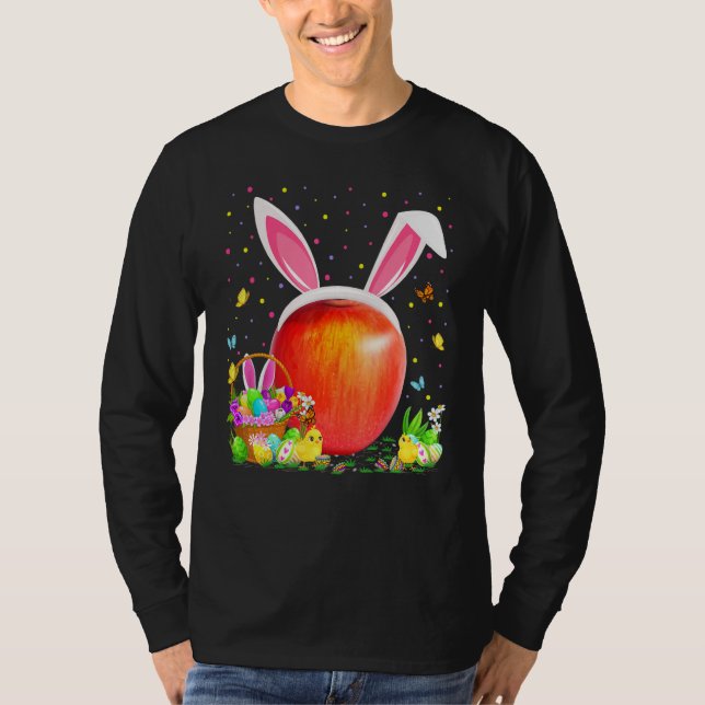 Camiseta Fruta de Maçã Páscoa Ovo Caça Coelho Páscoa de Maç (Frente)