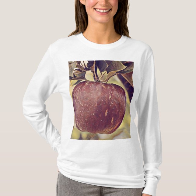 Camiseta Fruta de maçã vermelha e folhas de aquarela (Frente)