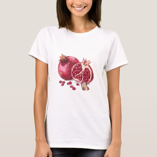 Camiseta Fruta de Romã de Aquarela e Borboleta (Frente)