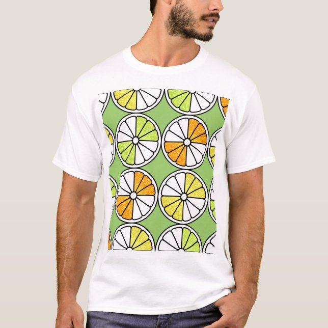 Camiseta Fruta De Tripas De Citros, Verão Sem Costura. (Frente)