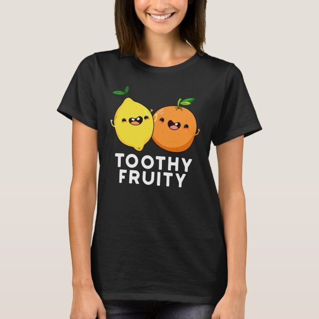 Camiseta Fruta Dentada Fruta Engraçada Pun Escuro BG (Frente)