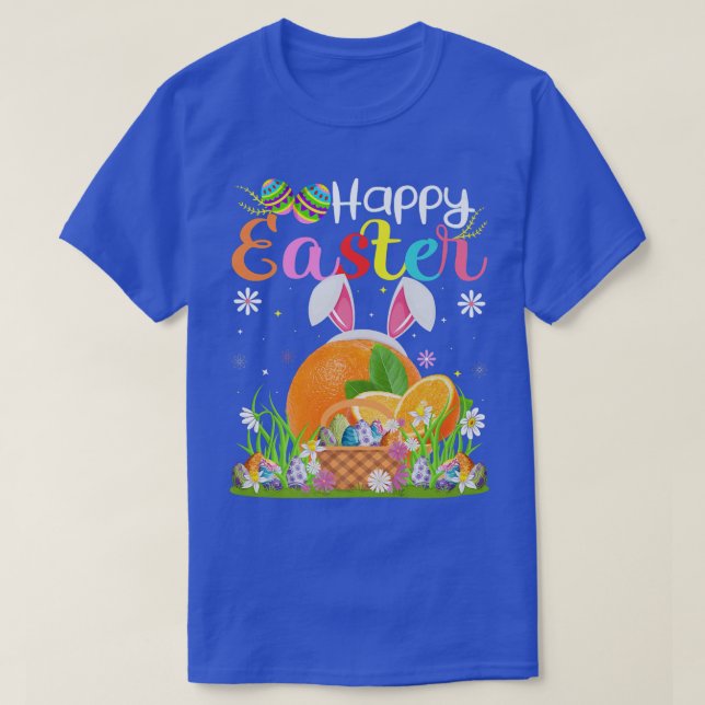 Camiseta Fruta Laranja Coelho Ovo Caçando Funny Orange Happ (Frente do Design)