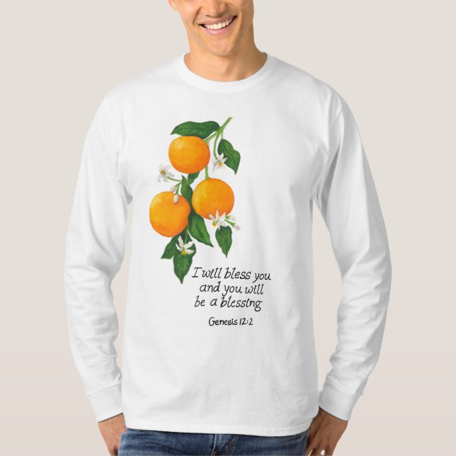 Camiseta Fruta Laranja Gênesis 12:2 (Frente)