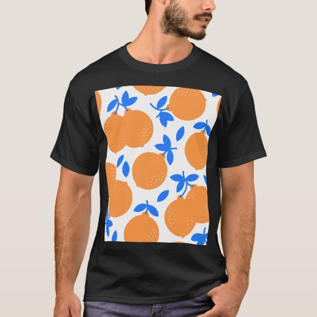 Camiseta Fruta Laranja: Padrão Infinito De Balança Azul. (Frente)