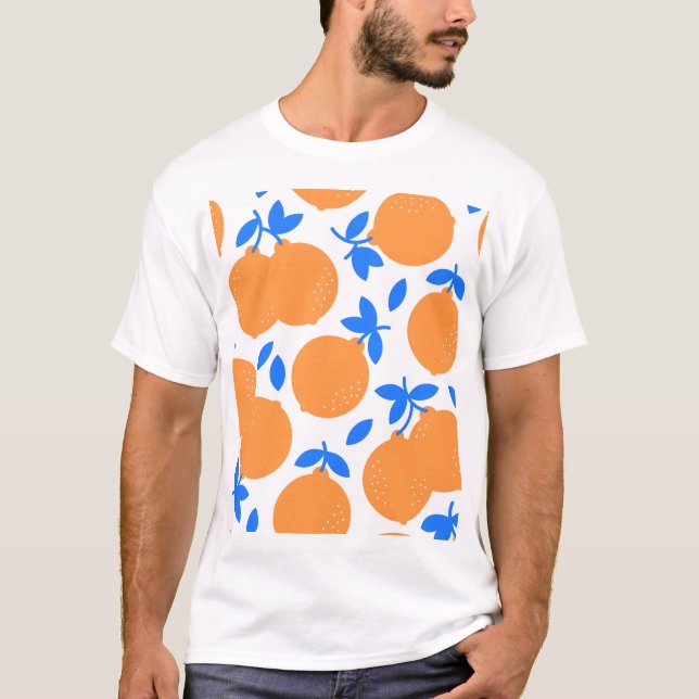 Camiseta Fruta Laranja: Padrão Infinito De Balança Azul. (Frente)