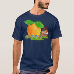 Camiseta Fruta Laranja Páscoa Ovo Caça Pasta Laranja Coelho