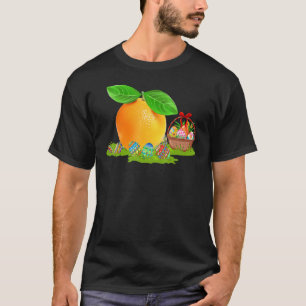 Camiseta Fruta Laranja Páscoa Ovo Caça Pasta Laranja Coelho