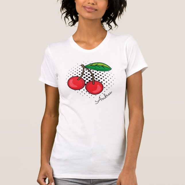 Camiseta Fruta Meia-Tons Retro Cerejas Vermelhas (Frente)