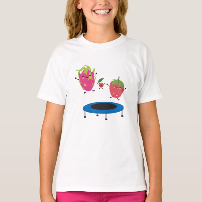 Camiseta Fruta Pulando Em Trampoline (Frente)