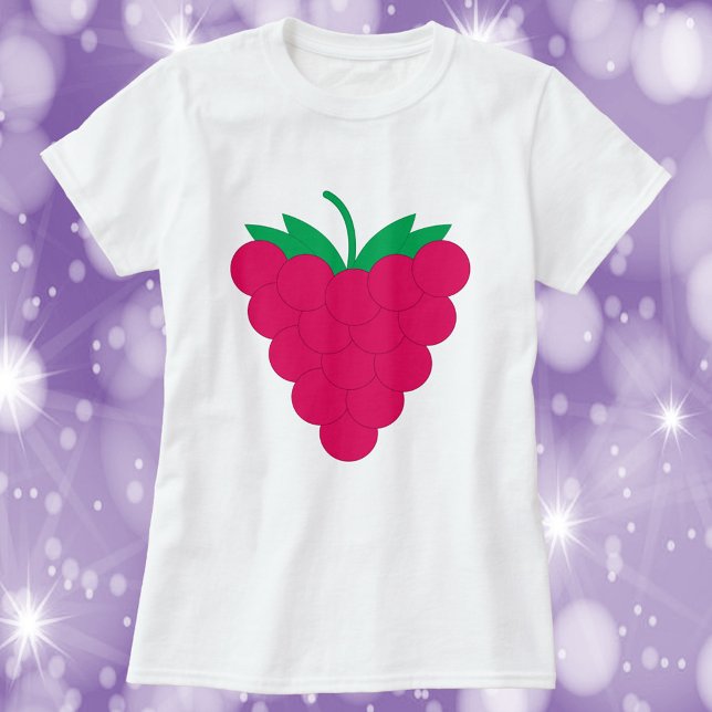 Camiseta Fruta Rosa Framboesa (A tshirt with a graphic of a pink raspberry.)