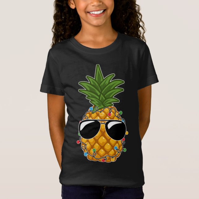 Camiseta Fruta Tropical Abacaxi Óculos De Sol Natal Em J (Frente)