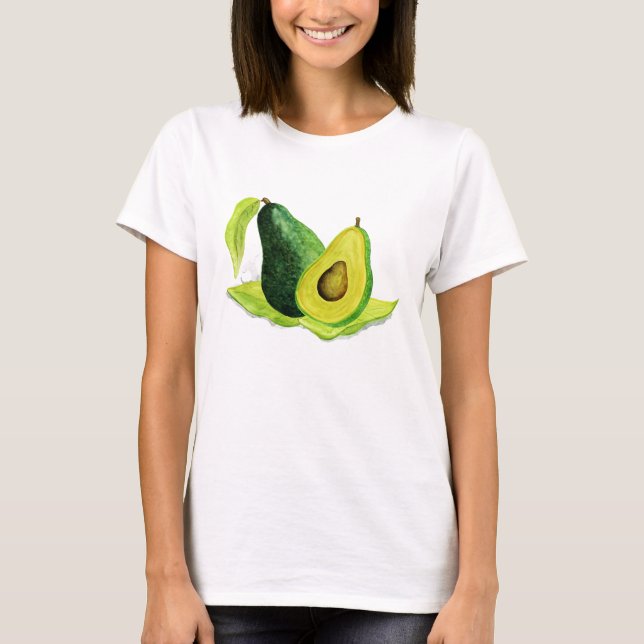 Camiseta Fruta Verde Avocado para o resto da vida em aquare (Frente)