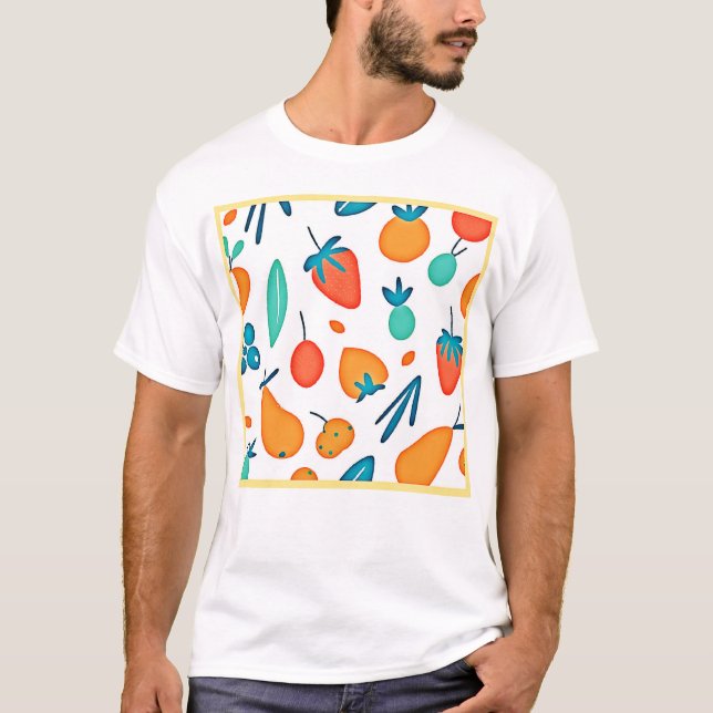 Camiseta Fruta Whimsy: Padrão Reproduzível (Frente)