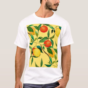 Camiseta Frutas de citros, padrão de aquarela vibrante.
