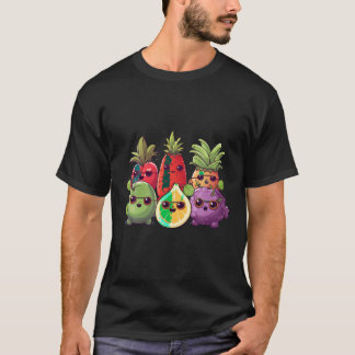 Camiseta frutas de desenho vestindo óculos escuros engraçad
