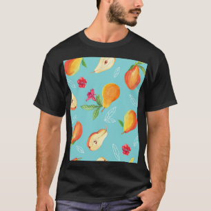 Camiseta Frutas de jardim: Azul de aquarela.