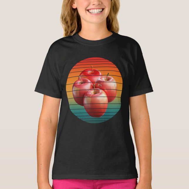 Camiseta Frutas de maçã vintage comida saudável  (Frente)