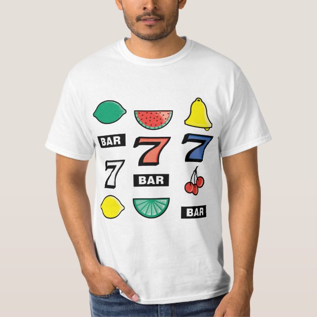 Camiseta Frutas de Slots de Máquina - Tocar para Ganhar (Frente)