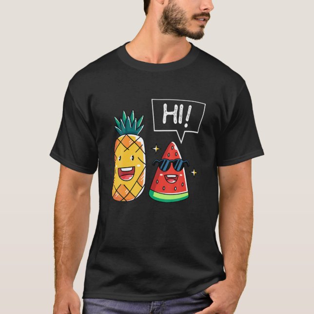 Camiseta Frutas De Verão De Melancia Cura E Abacaxi Kawaii (Frente)