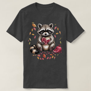 Camiseta Frutas do Outono Retro Guaxinim Comendo Romã Aut