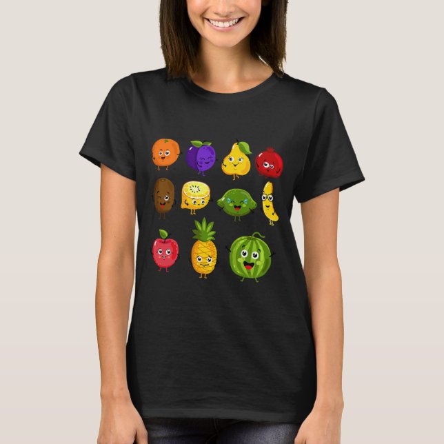 Camiseta Frutas engraçadas Colagem Frutas Vegetais (Frente)