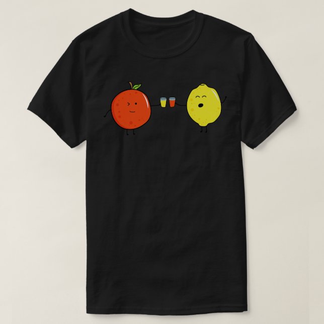Camiseta Frutas Engraçadas Laranja E Suco De Bebendo De Lim (Frente do Design)
