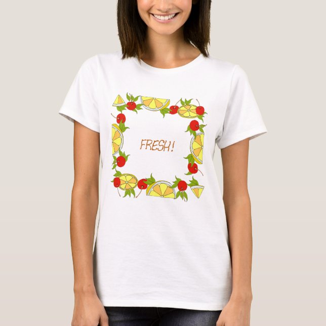 Camiseta Frutas frescas e humor de Verão (Frente)