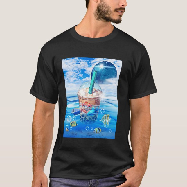 Camiseta Frutiger Aero Estética Tech Bubble Tea Boba Leite (Frente)