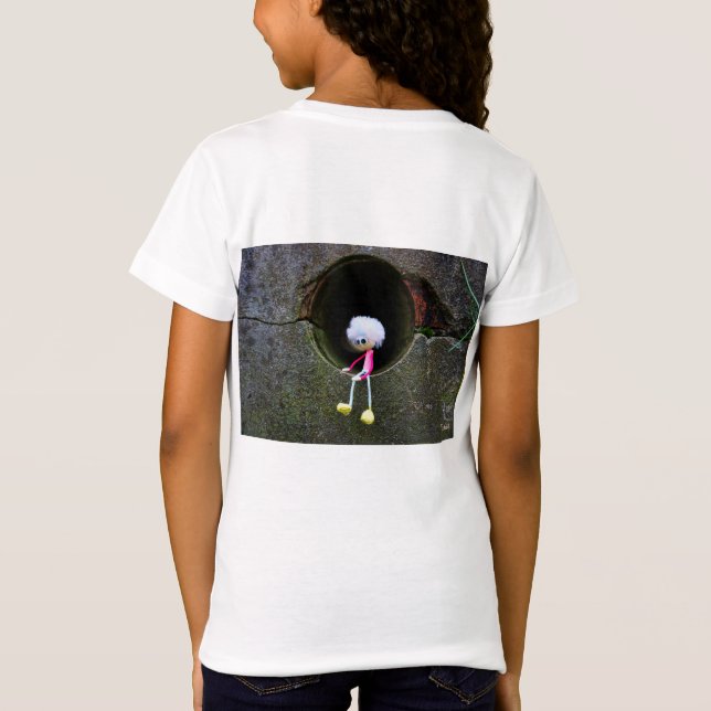 Camiseta Fubby poppetje dat in een muur zit.  (Verso)