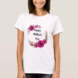 Camiseta Fuchsia Poppies Floral Wreath Happy Dia de as mães