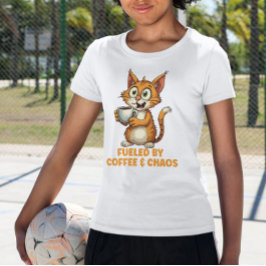 Camiseta Fueled By Coffee & Chaos, Funny Cat With Coffee