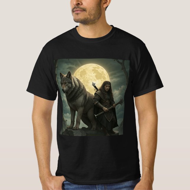Camiseta Fuerza Salvaje: Guerrero y Lobo (Frente)