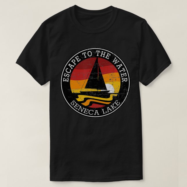 Camiseta Fuga Ao Lago Água Seneca, Nova Iorque, Navegando E (Frente do Design)