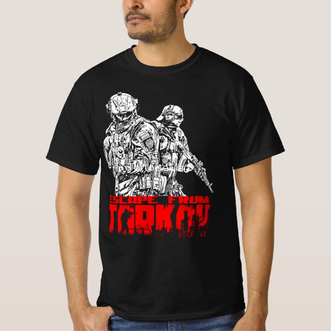 Camiseta Fuga de Tarkov Branco e Vermelho (Frente)