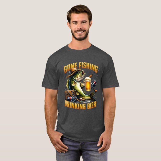 Camiseta Fui Pescar Bebendo Cerveja (Frente Completa)