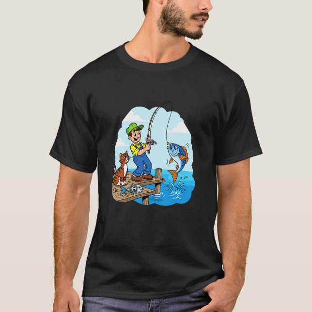 Camiseta Fui Pescar Com Um Gato Pelo Pier (Frente)
