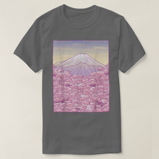 Camiseta Fuji Japonês Sakura Cherry Blossom Árvore Japão Gr (Frente do Design)