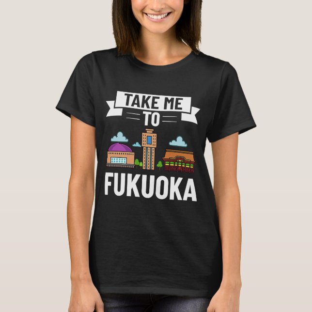 Camiseta Fukuoka Japão - Viagem do mapa da linha do horizon (Frente)