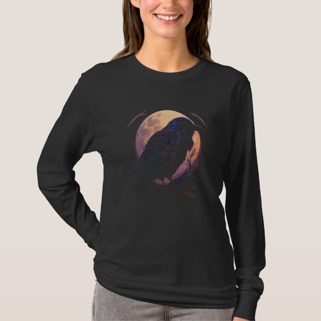 Camiseta Full Moon Crow Raven Flying Bird Halloween  1 (Frente)