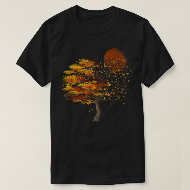 Camiseta Full Moon Flock Of Birds Tree Outdoor Wildlife Nat (Frente do Design)