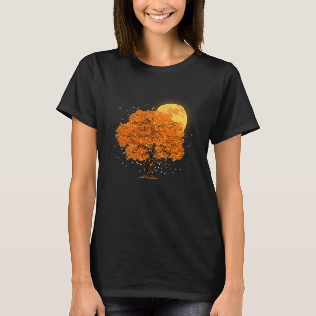 Camiseta Full Moon Flock of Birds Tree Outdoor Wildlife Nat (Frente)