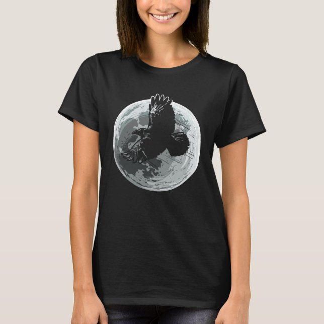 Camiseta Full Moon Raven Crow Dark Bird Gothic (Frente)