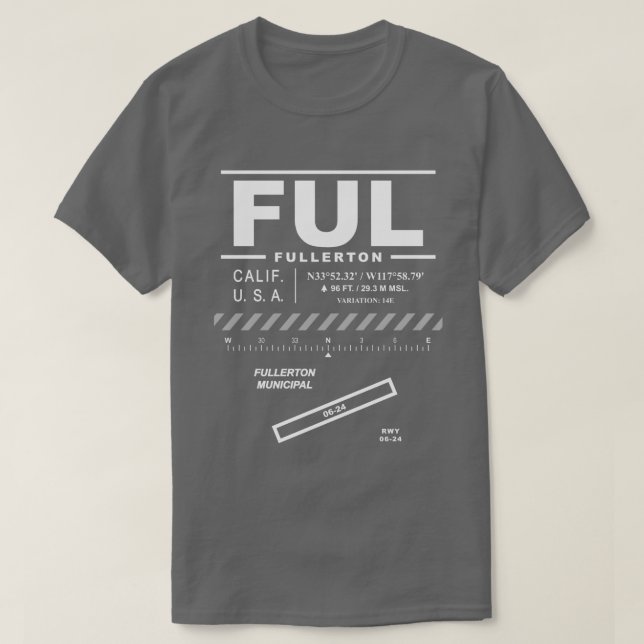 Camiseta Fullerton Aeroporto Municipal FUL T Shirt (Frente do Design)