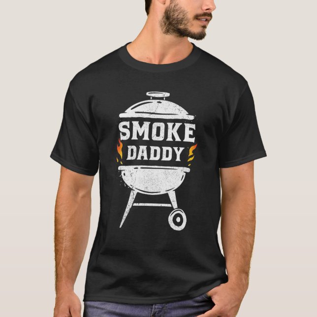 Camiseta Fumaça Engraçada Pai Carne Fumante CHURRASCO Fumar (Frente)