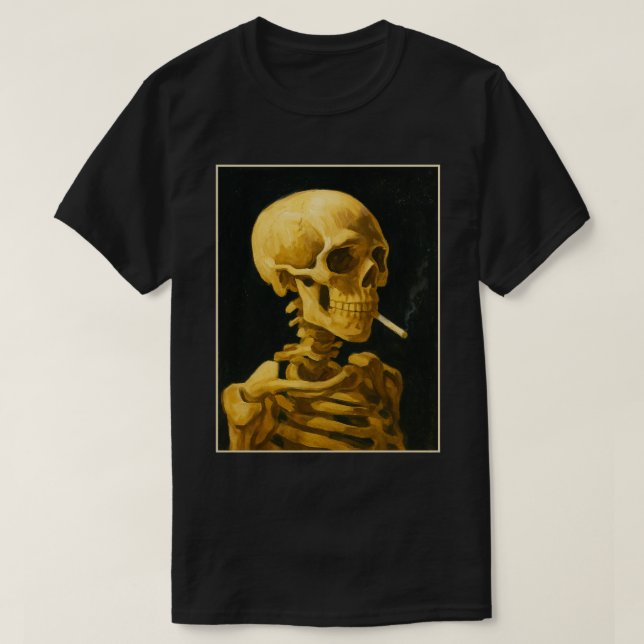 Camiseta Fumagem do crânio do ouro - Inspirou Van Gogh excl (Frente do Design)