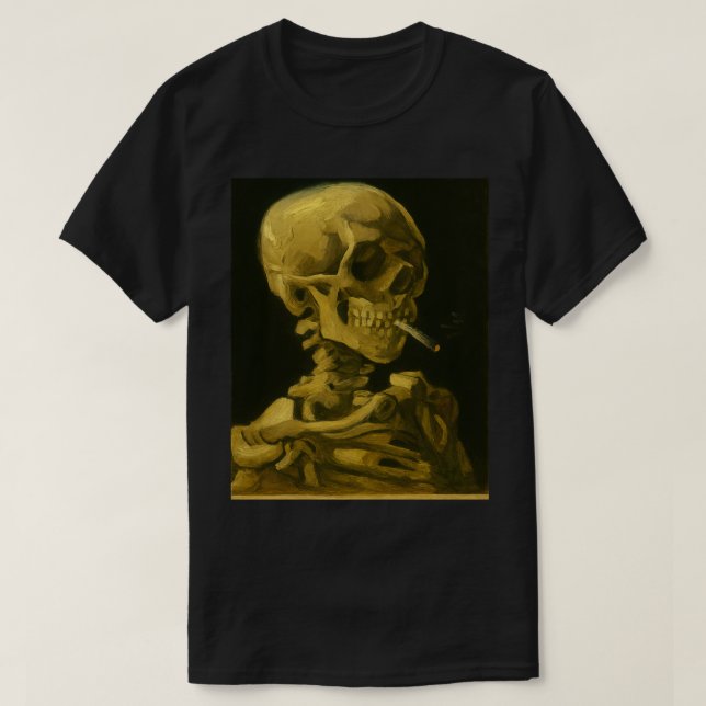 Camiseta Fumagem do crânio do ouro - Inspirou Van Gogh excl (Frente do Design)