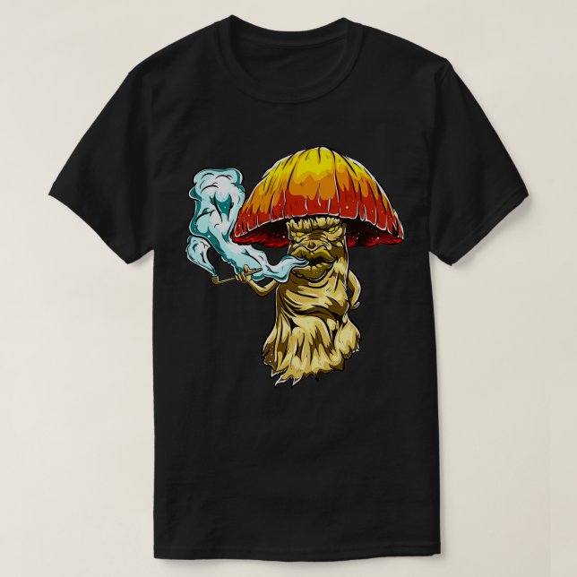 Camiseta Fumando Drogas de Cogumelo Pipe Mágico Psicodélico (Frente do Design)