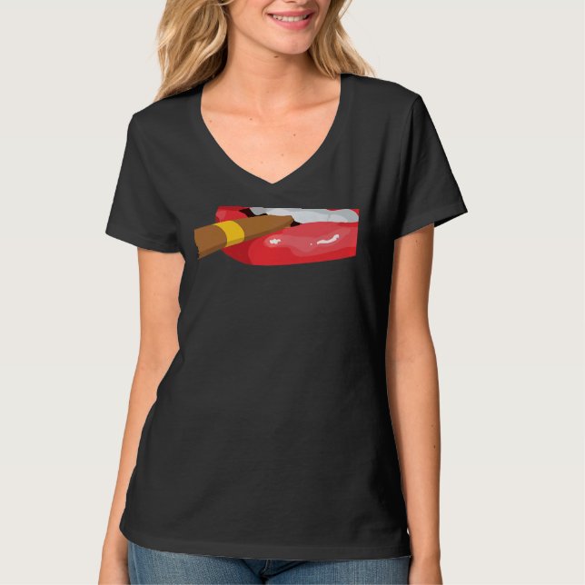 Camiseta Fumar Charuto Cubano Lábios Acendidos Gráfico de F (Frente)