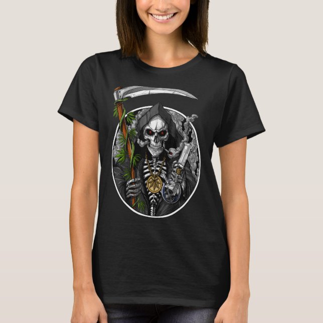 Camiseta Fumar Erva Fumante Fumar Esqueleto (Frente)